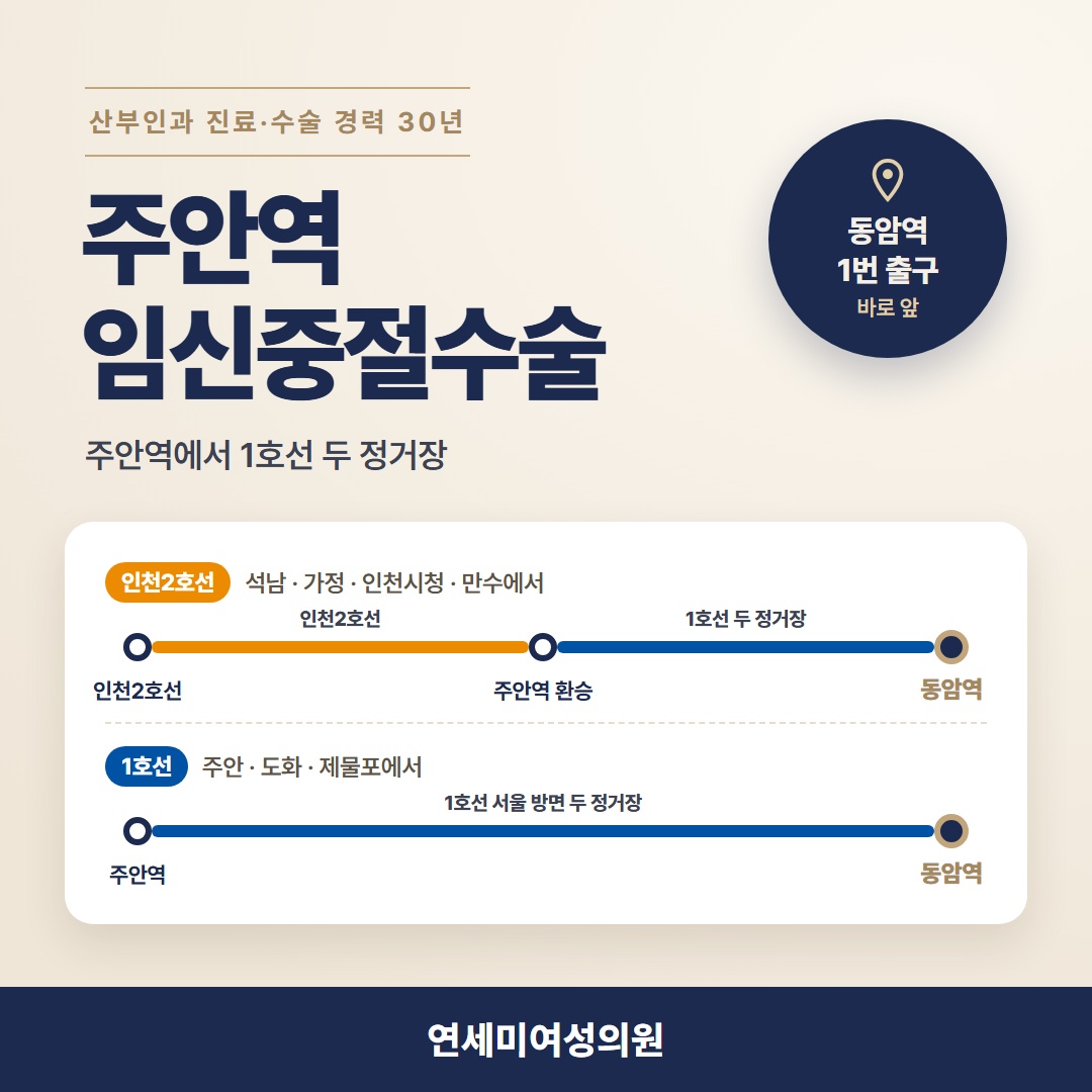 주안역 임신중절수술, 주안역에서 1호선 두 정거장 동암역 연세미여성의원